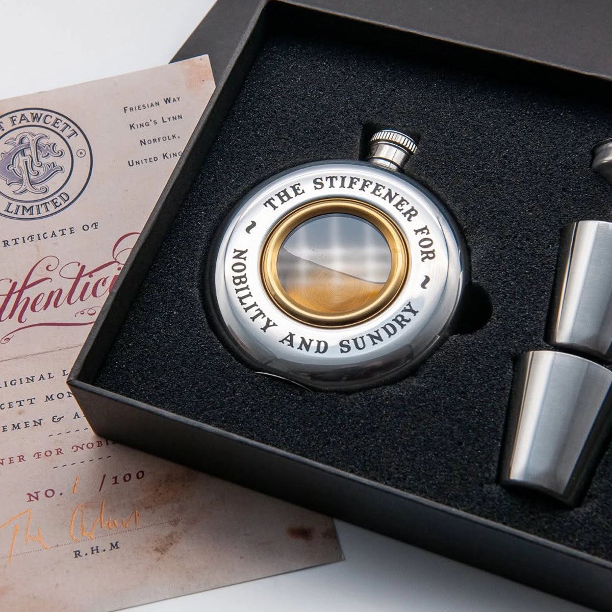 Captain Fawcett Stainless Steel Shots Hip Flask